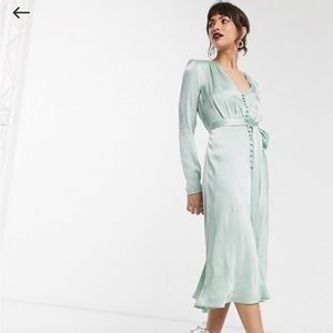 GHOST exclusive Meryl Satin button front MIDI dress